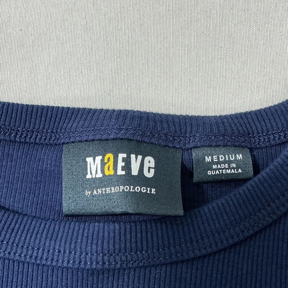 Maeve Navy Ribbed Long-Sleeve Crop Top